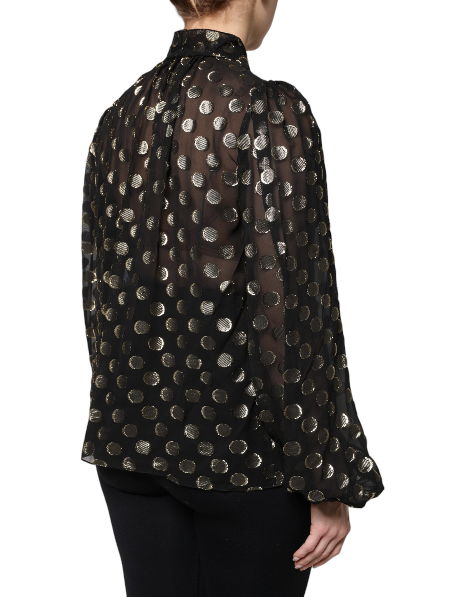 Dolce & Gabbana Black Sheer Tied Neck Polka Dots Blouse Top Dolce & Gabbana