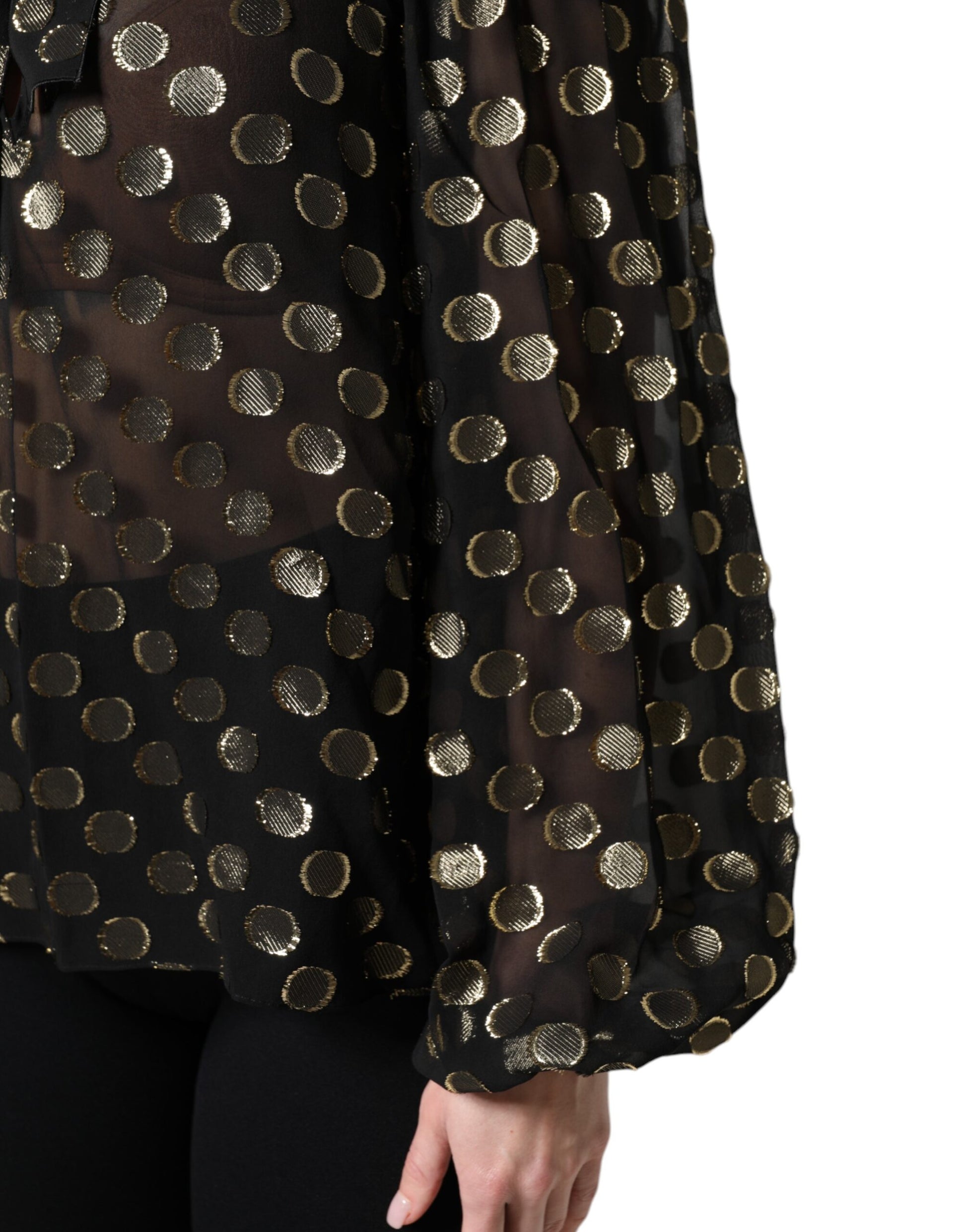 Dolce & Gabbana Black Sheer Tied Neck Polka Dots Blouse Top Dolce & Gabbana