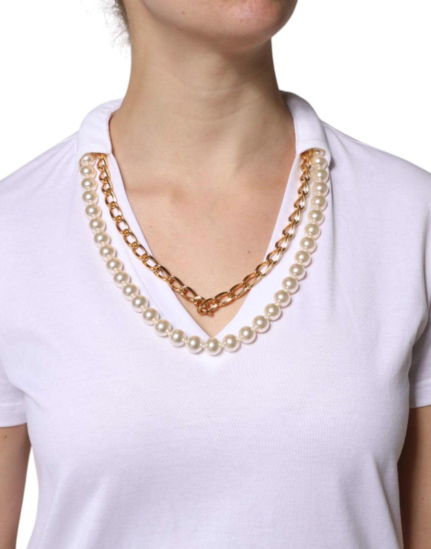 Dolce & Gabbana White Necklace Cotton Short Sleeve T-shirt Dolce & Gabbana