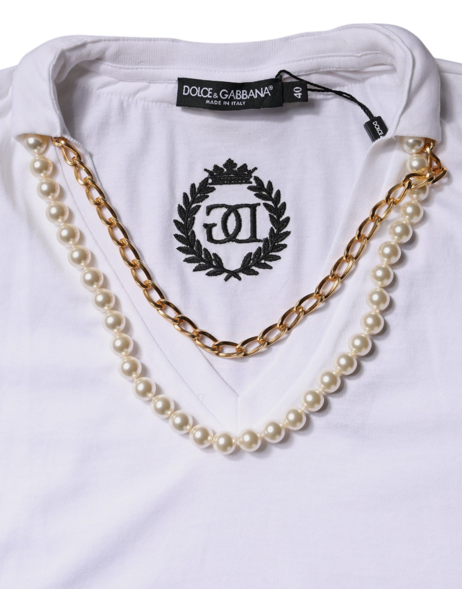 Dolce & Gabbana White Necklace Cotton Short Sleeve T-shirt Dolce & Gabbana