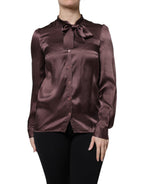 Dolce & Gabbana Brown Ascot Collar Long Sleeve Blouse Top - Eljoys Fashion 