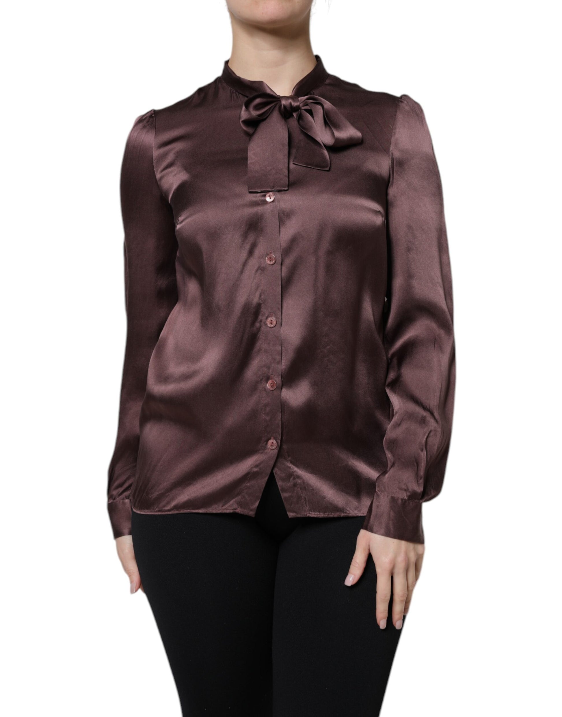 Dolce & Gabbana Brown Ascot Collar Long Sleeve Blouse Top Dolce & Gabbana