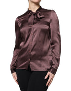 Dolce & Gabbana Brown Ascot Collar Long Sleeve Blouse Top - Eljoys Fashion 