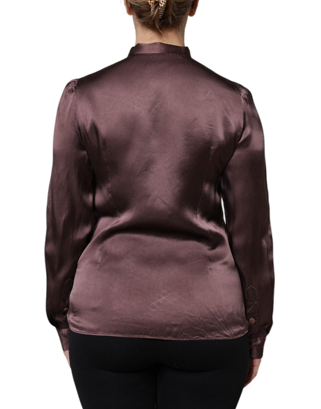 Dolce & Gabbana Brown Ascot Collar Long Sleeve Blouse Top - Eljoys Fashion 