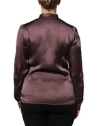 Dolce & Gabbana Brown Ascot Collar Long Sleeve Blouse Top - Eljoys Fashion 