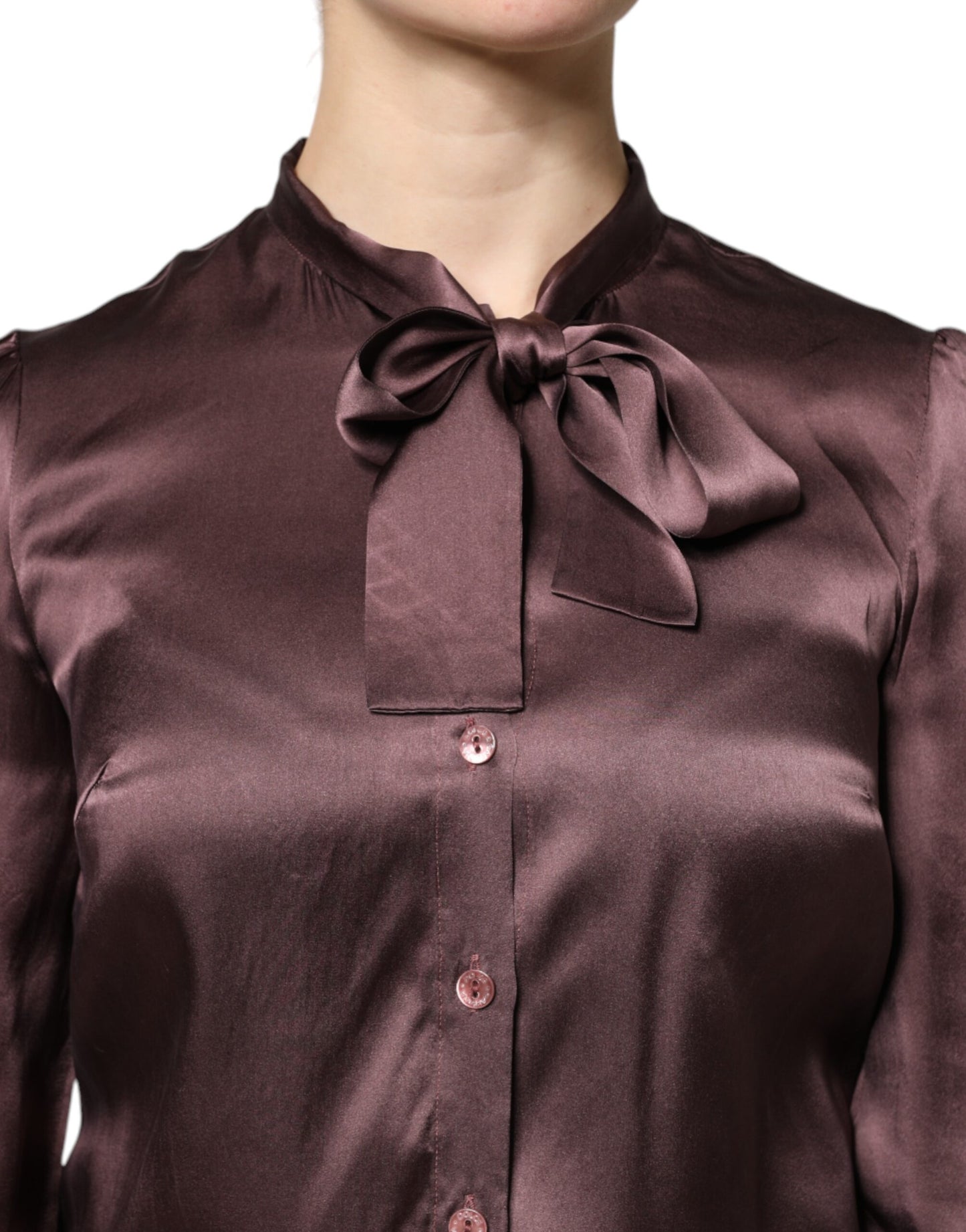 Dolce & Gabbana Brown Ascot Collar Long Sleeve Blouse Top Dolce & Gabbana