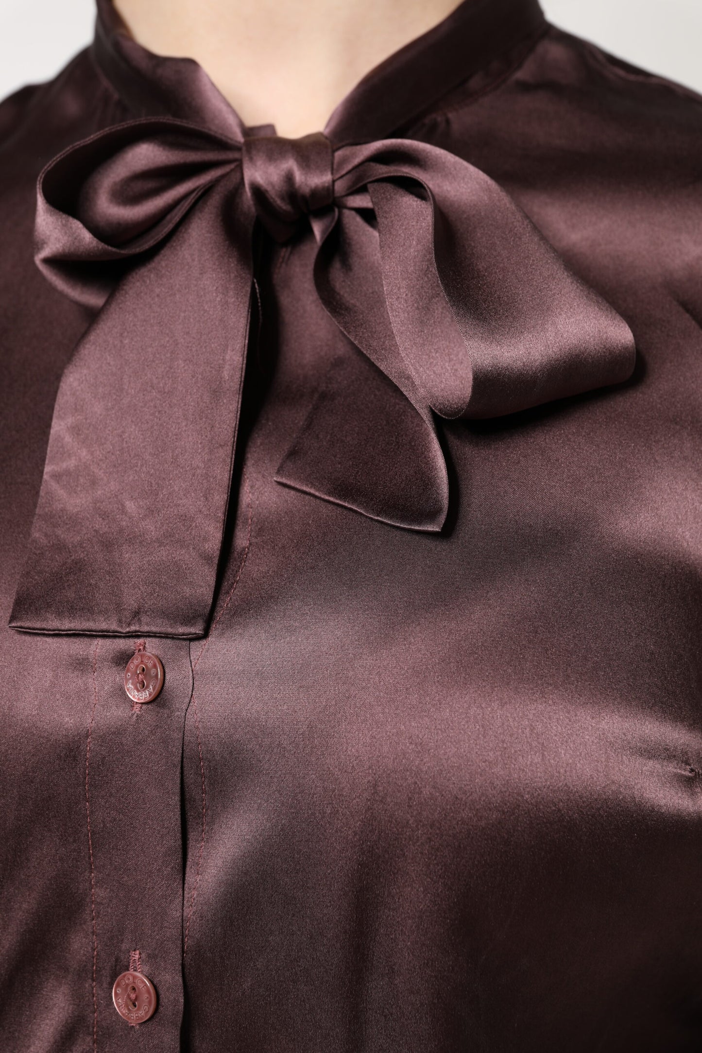 Dolce & Gabbana Brown Ascot Collar Long Sleeve Blouse Top Dolce & Gabbana