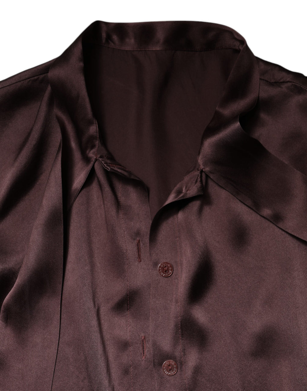 Dolce & Gabbana Brown Ascot Collar Long Sleeve Blouse Top - Eljoys Fashion 
