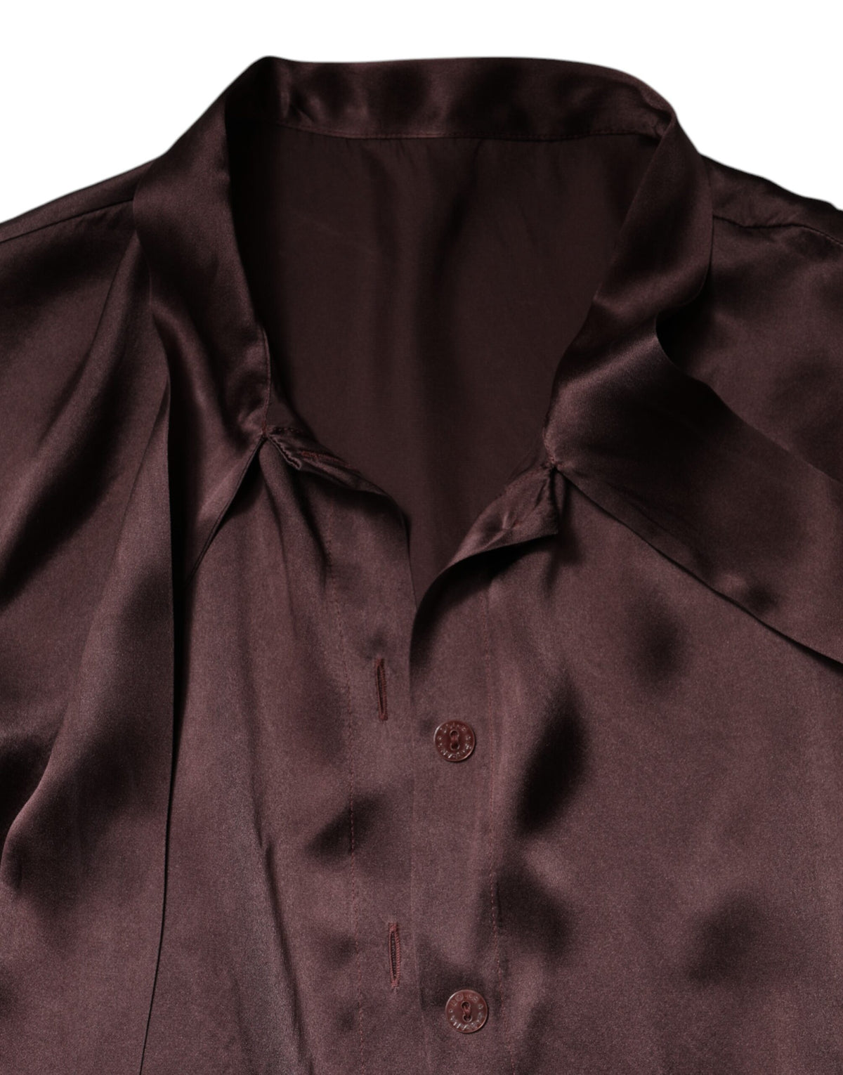 Dolce & Gabbana Brown Ascot Collar Long Sleeve Blouse Top - Eljoys Fashion 