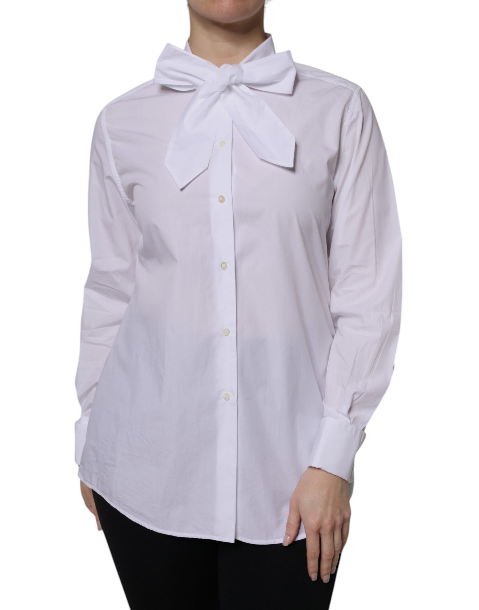 Dolce & Gabbana White Ascot Collar Long Sleeve Blouse Top Dolce & Gabbana