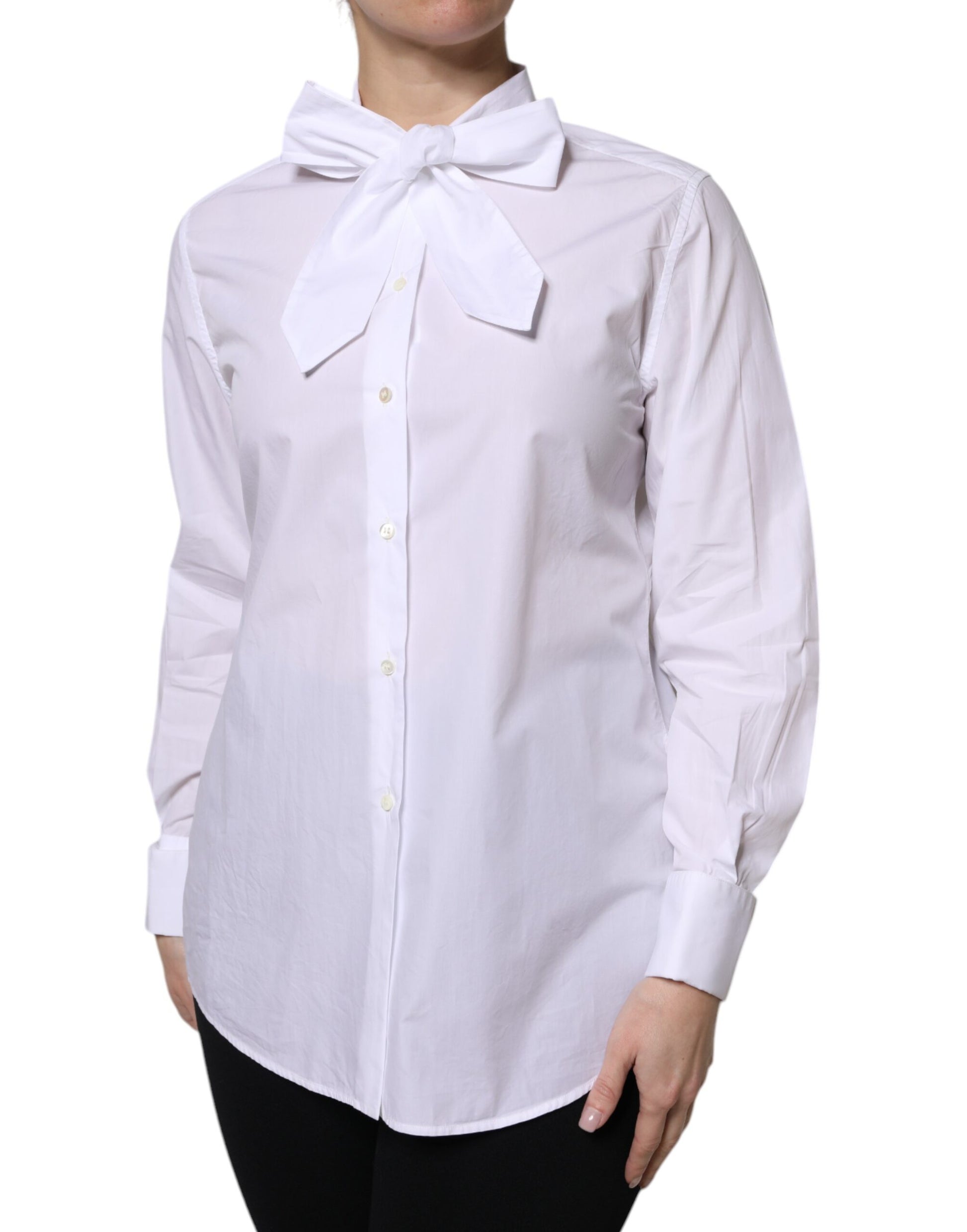 Dolce & Gabbana White Ascot Collar Long Sleeve Blouse Top Dolce & Gabbana