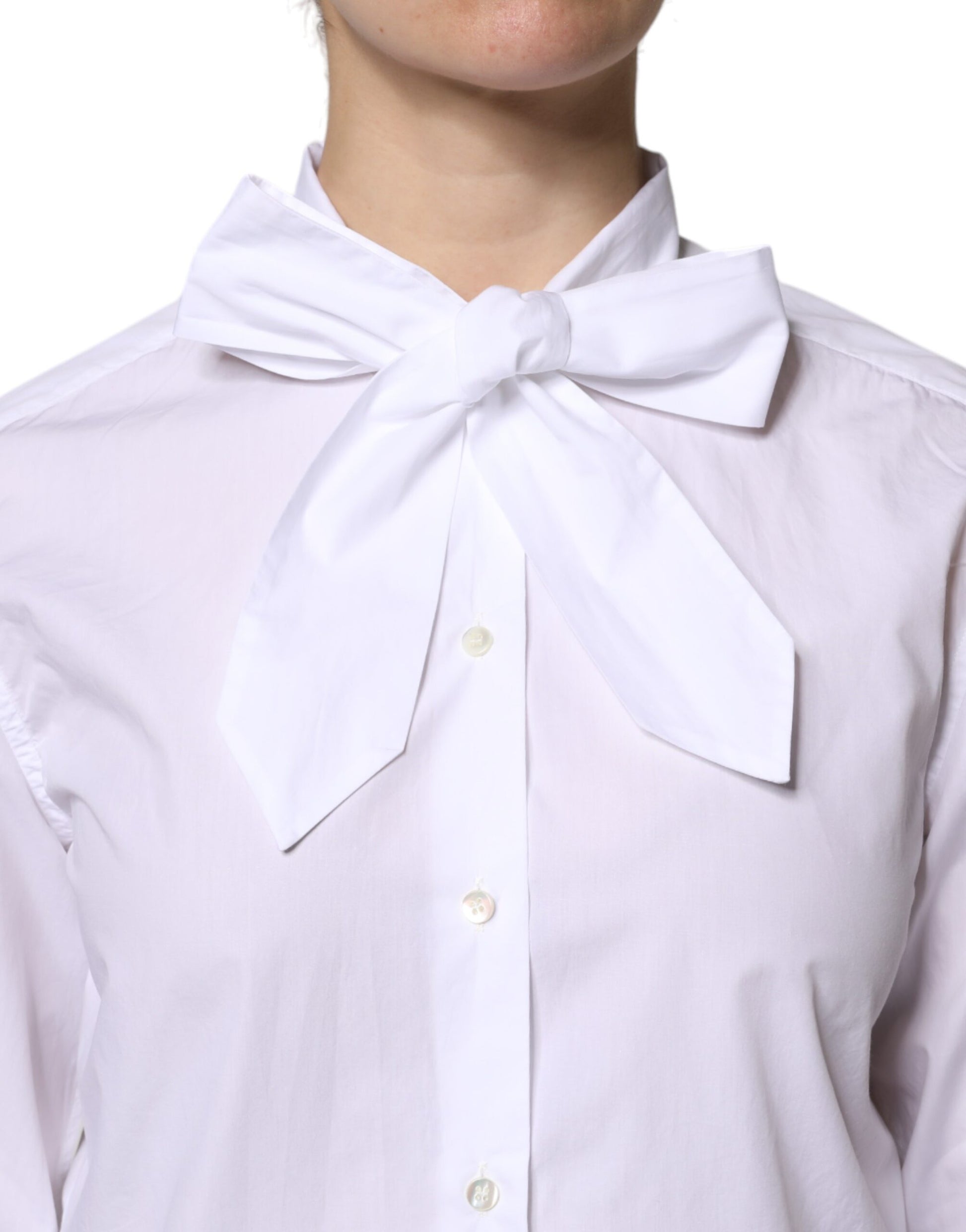 Dolce & Gabbana White Ascot Collar Long Sleeve Blouse Top Dolce & Gabbana