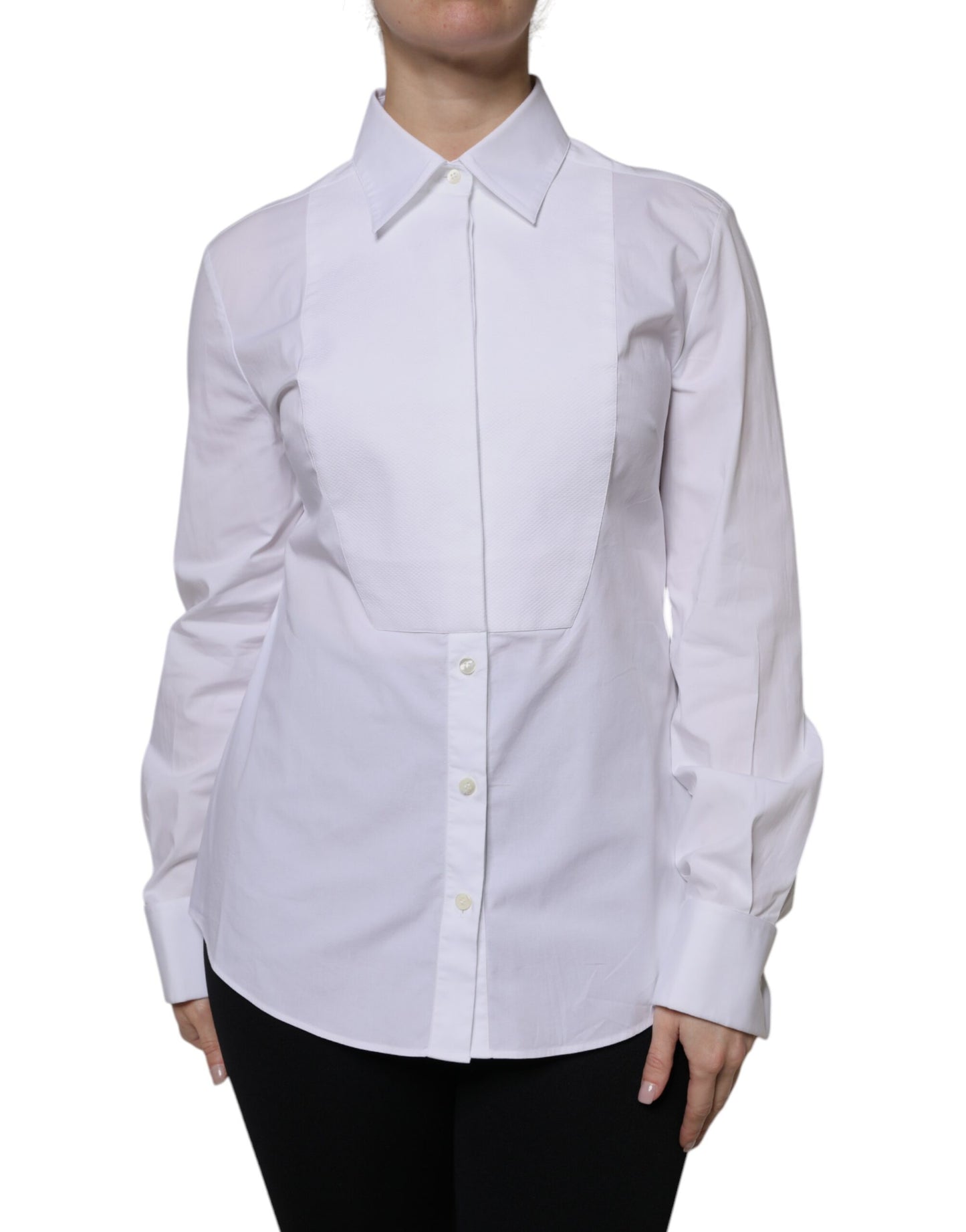 Dolce & Gabbana White Cotton Dress Collared Dress Shirt Top Dolce & Gabbana