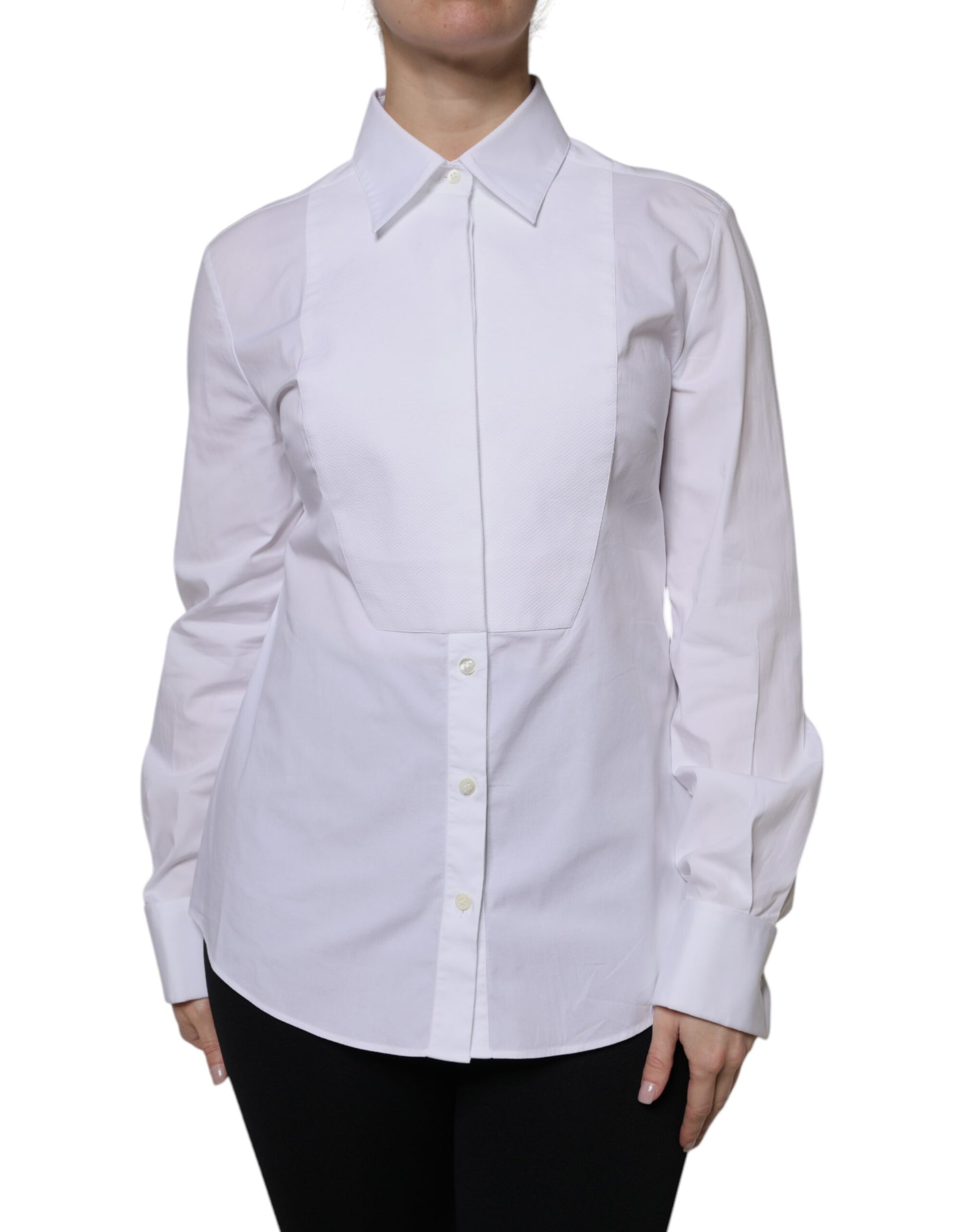 Dolce & Gabbana White Cotton Dress Collared Dress Shirt Top Dolce & Gabbana