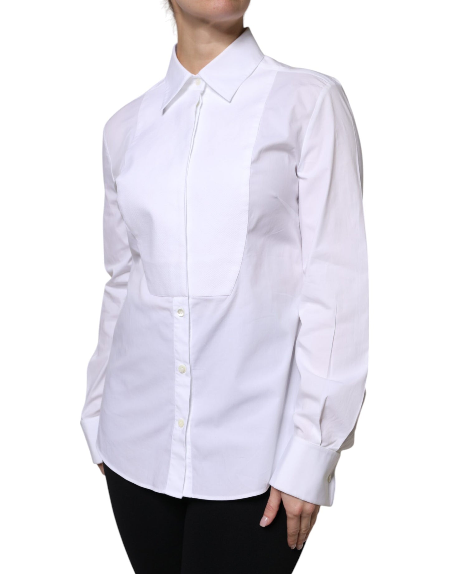 Dolce & Gabbana White Cotton Dress Collared Dress Shirt Top Dolce & Gabbana