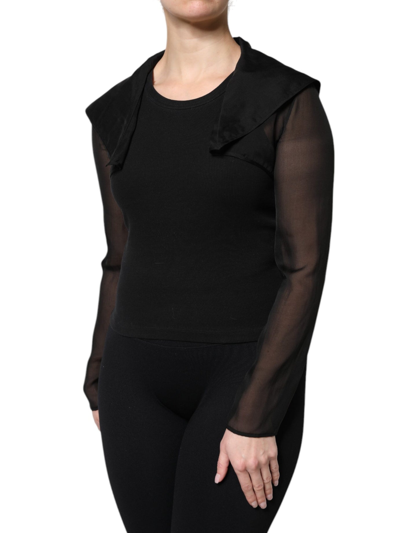 Dolce & Gabbana Black Silk Sheer Long Sleeves Blouse Top Dolce & Gabbana