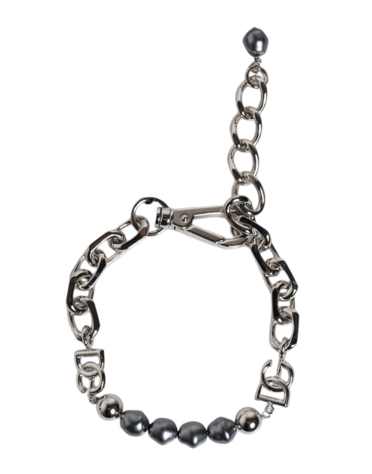 Dolce & Gabbana Silver Tone Chain Lobster Clasp Logo Gray Pearls Bracelet - Eljoys Fashion 