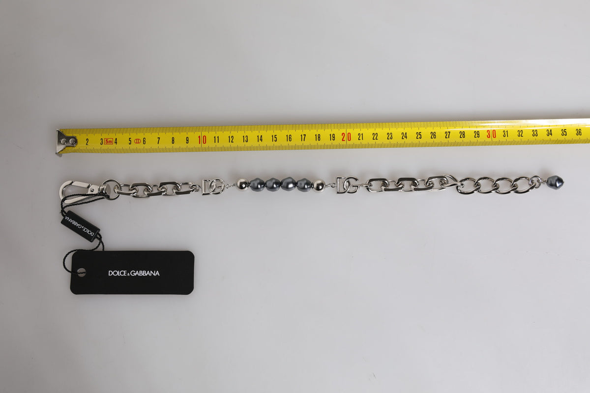 Dolce & Gabbana Silver Tone Chain Lobster Clasp Logo Gray Pearls Bracelet - Eljoys Fashion 