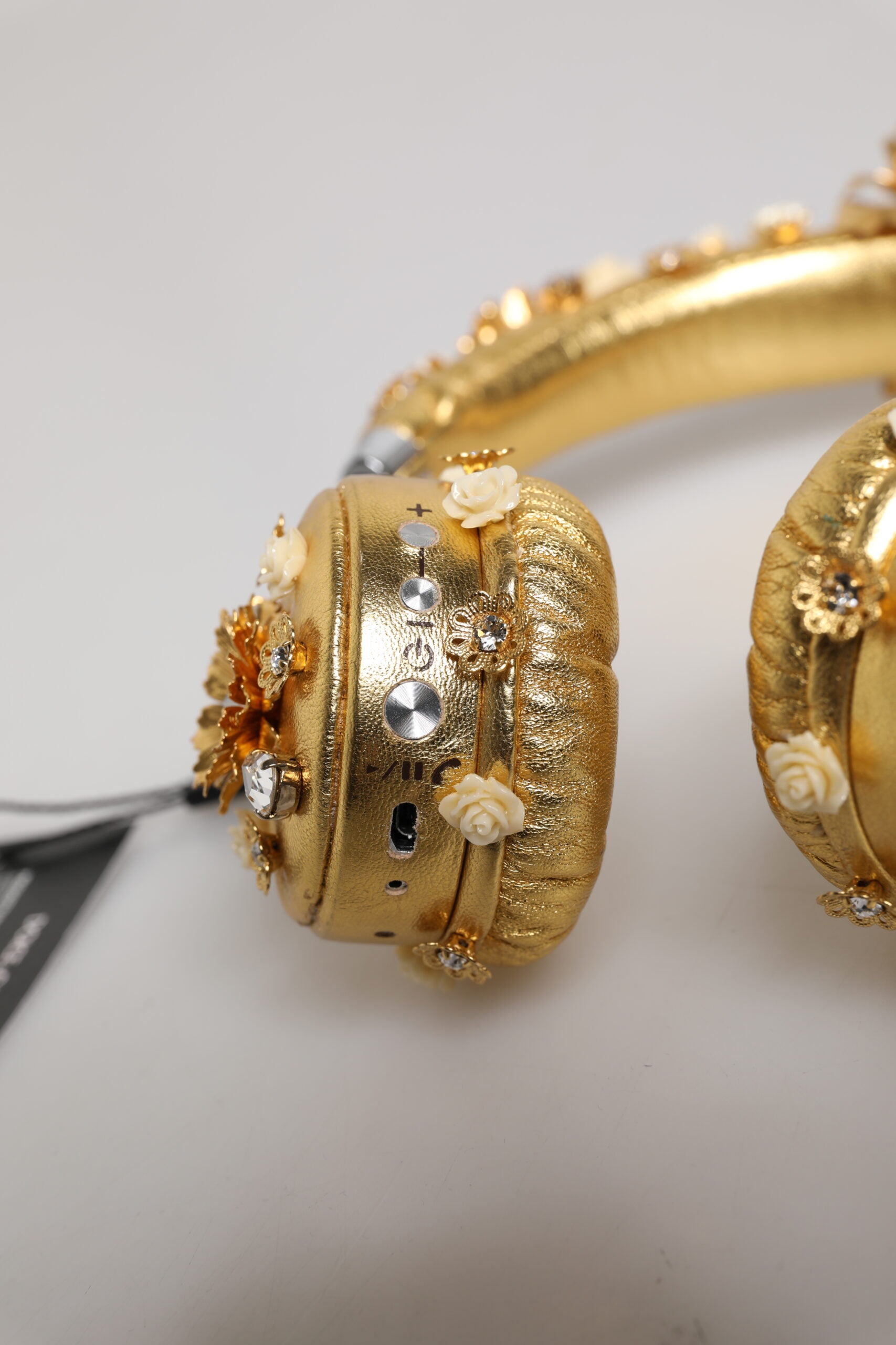 Dolce & Gabbana Gold Leather Floral Crystal Angel Headset Headphones Dolce & Gabbana