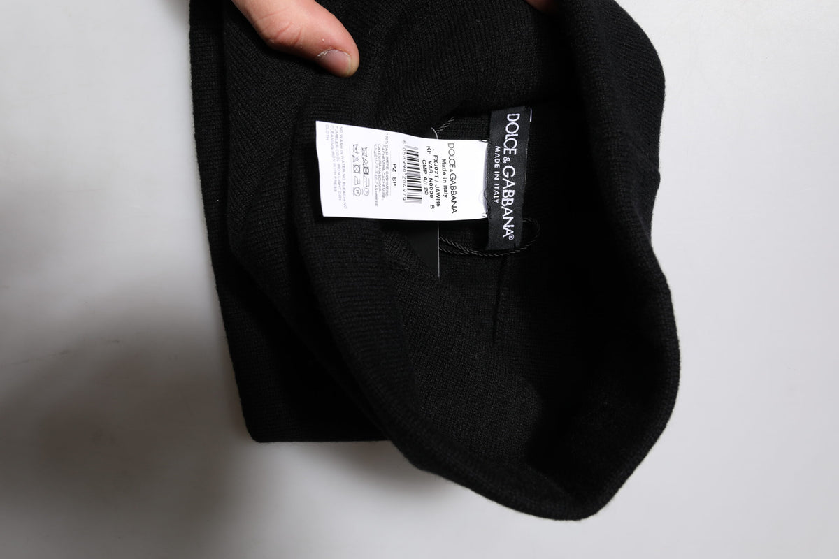 Dolce & Gabbana Black Cashmere Knitted Square Handkerchief Scarf - Eljoys Fashion 