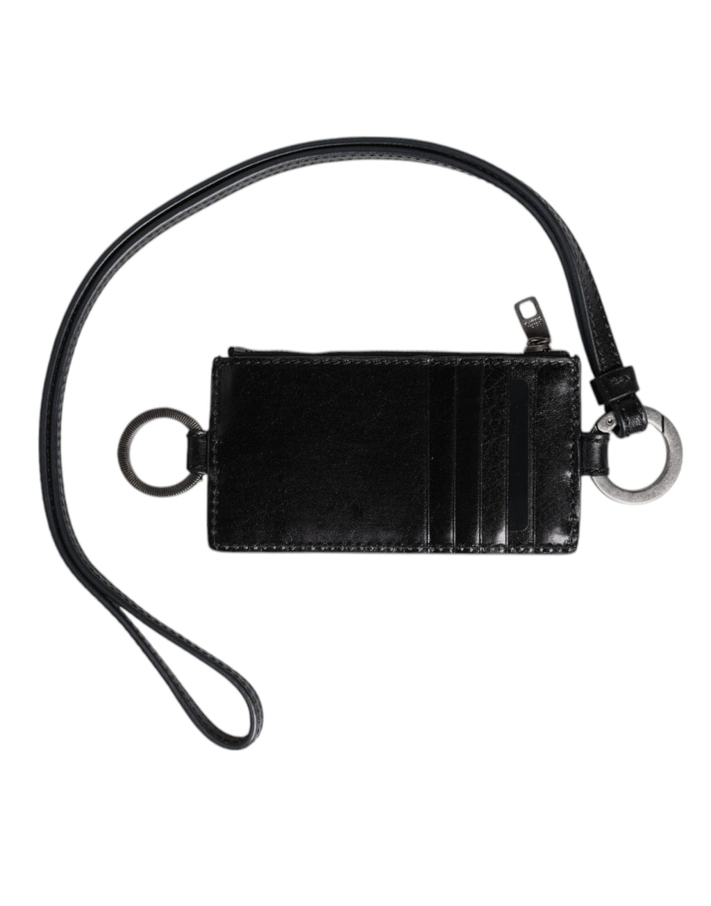 Dolce & Gabbana Black Leather Logo Embossed Lanyard Card Holder Wallet - Eljoys Fashion 