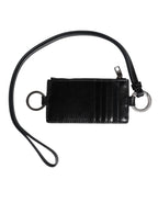 Dolce & Gabbana Black Leather Logo Embossed Lanyard Card Holder Wallet - Eljoys Fashion 