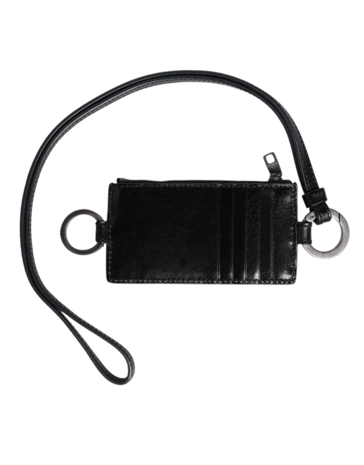 Dolce & Gabbana Black Leather Logo Embossed Lanyard Card Holder Wallet - Eljoys Fashion 