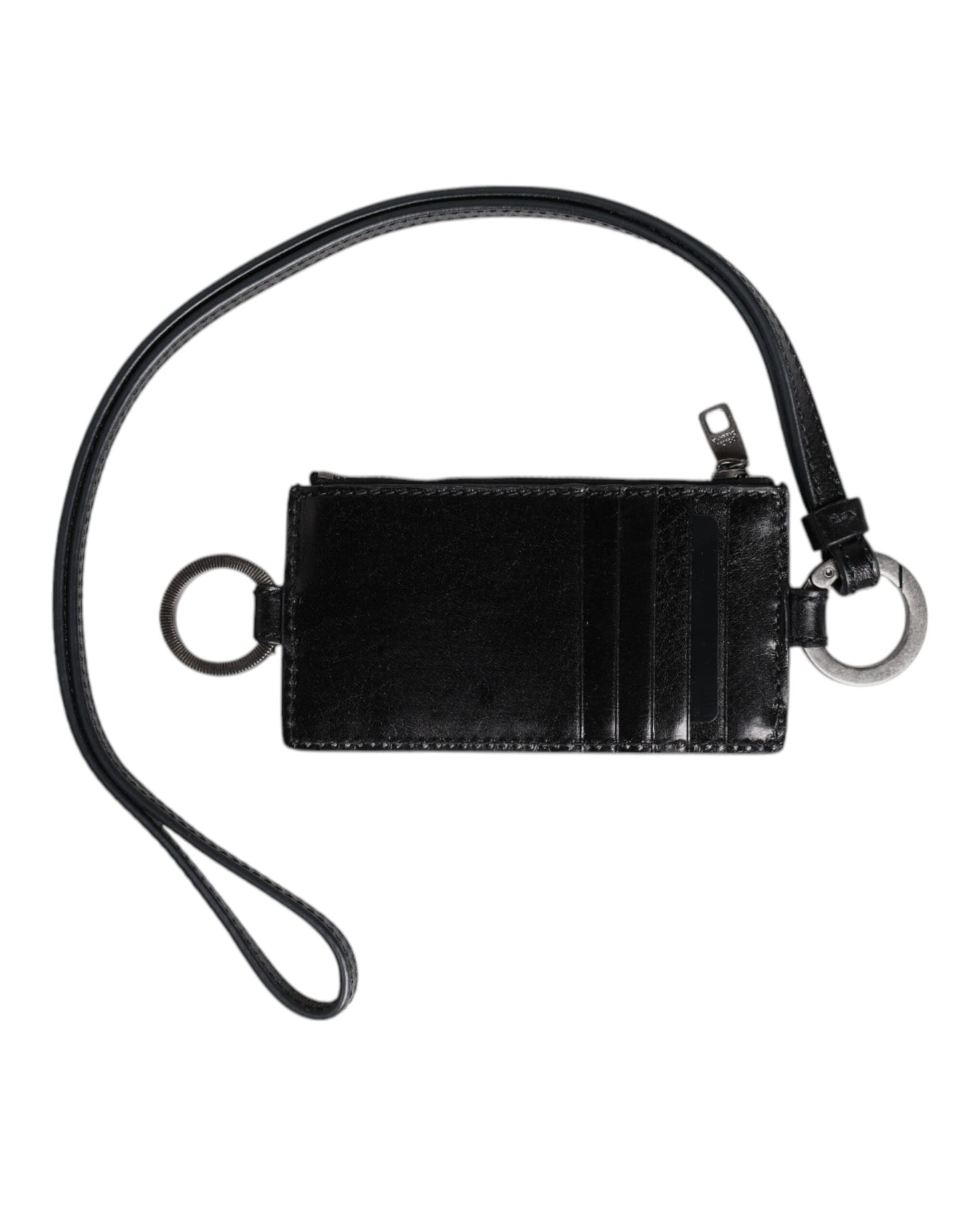 Dolce & Gabbana Black Leather Logo Embossed Lanyard Card Holder Wallet Dolce & Gabbana