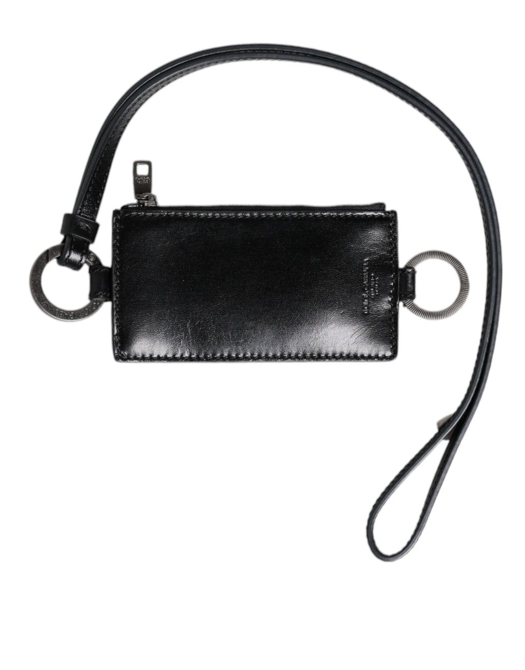 Dolce & Gabbana Black Leather Logo Embossed Lanyard Card Holder Wallet - Eljoys Fashion 