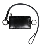 Dolce & Gabbana Black Leather Logo Embossed Lanyard Card Holder Wallet - Eljoys Fashion 