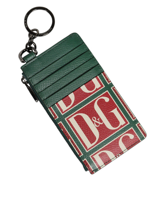 Dolce & Gabbana Green Calf Leather Logo Print Monogram Card Holder Wallet Dolce & Gabbana