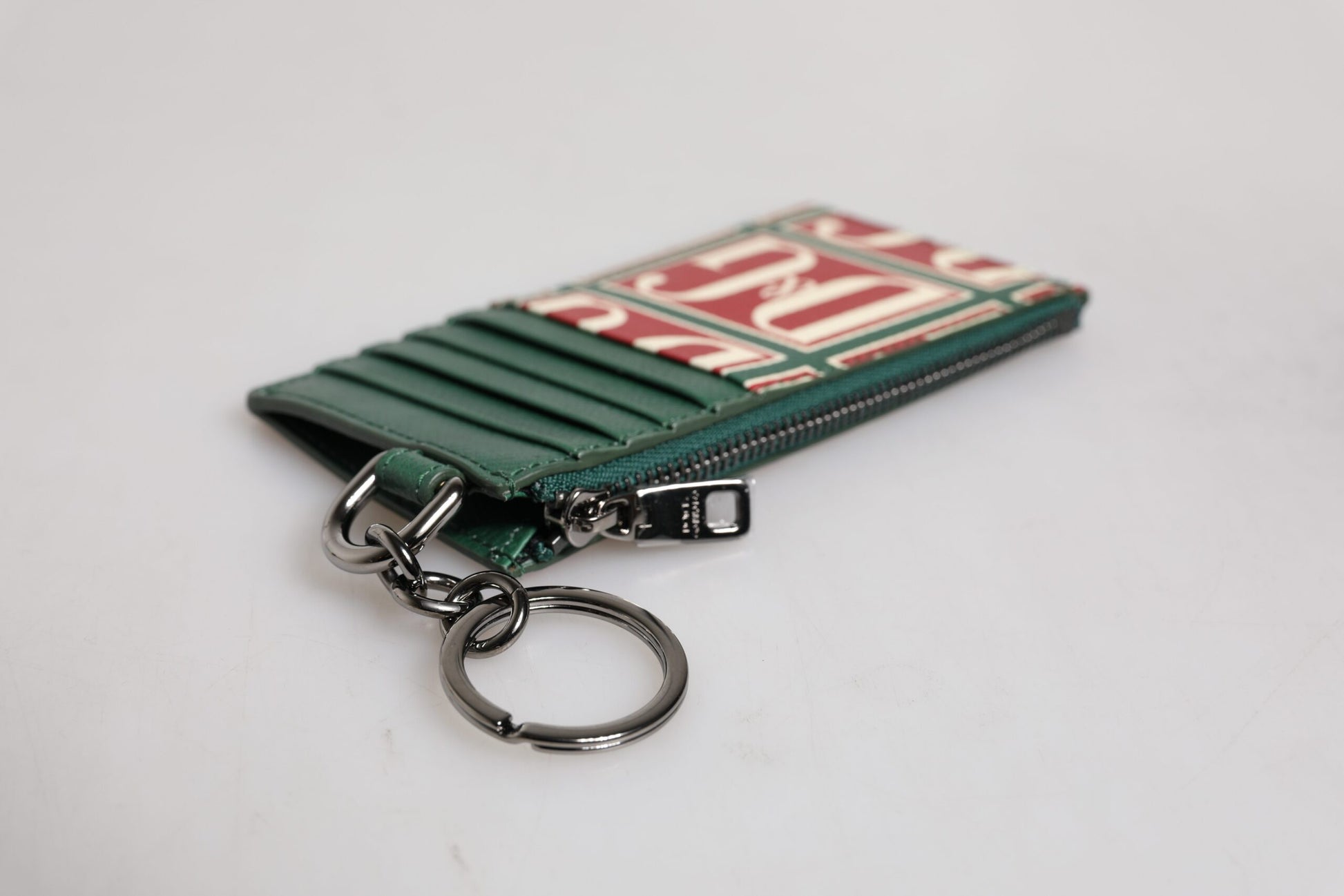 Dolce & Gabbana Green Calf Leather Logo Print Monogram Card Holder Wallet Dolce & Gabbana