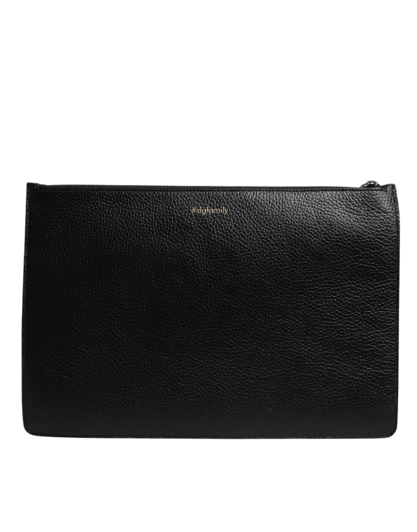 Dolce & Gabbana Black Leather #DGFAMILY Embellished Men Zip Pouch Bag Dolce & Gabbana