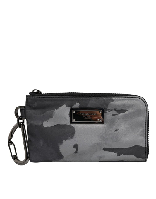 Dolce & Gabbana Black Gray Camouflage Logo Plaque Keyring Pouch Bag Dolce & Gabbana
