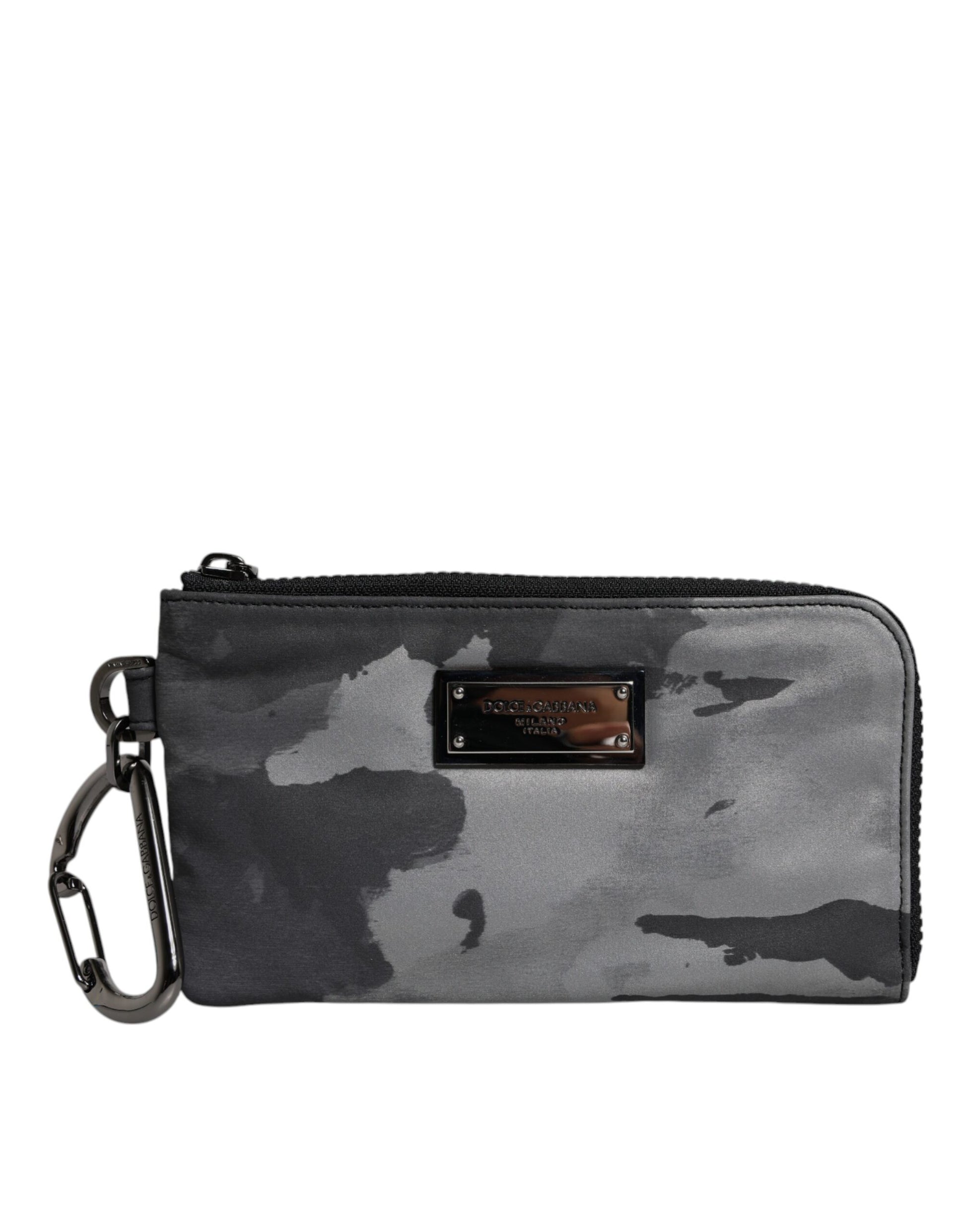 Dolce & Gabbana Black Gray Camouflage Logo Plaque Keyring Pouch Bag Dolce & Gabbana