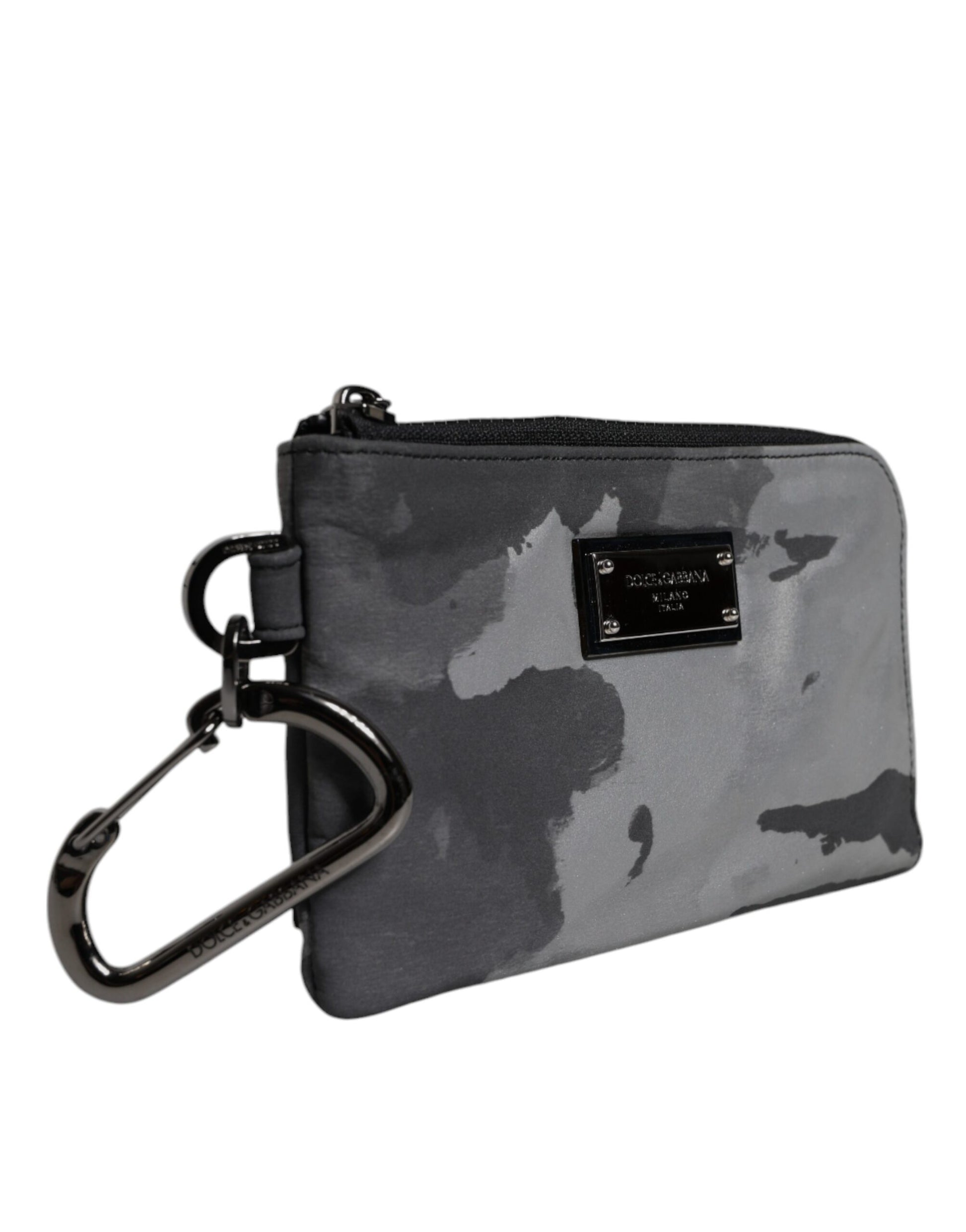Dolce & Gabbana Black Gray Camouflage Logo Plaque Keyring Pouch Bag Dolce & Gabbana