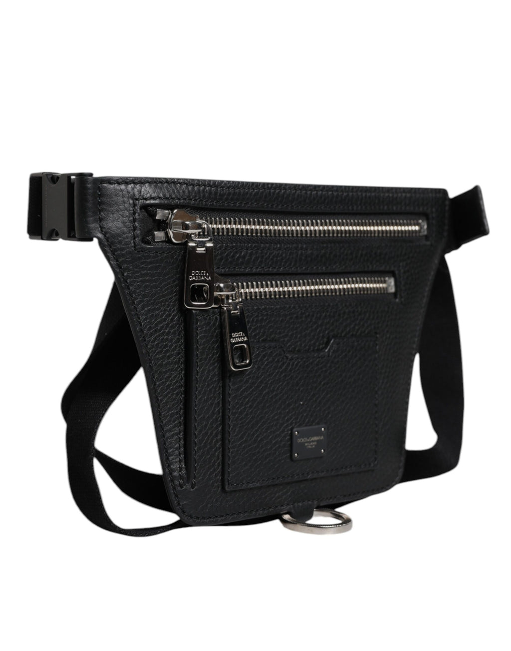 Dolce & Gabbana Black Calfskin Logo Plaque Belt Waist Men Fanny Pack Bag - Eljoys Fashion 