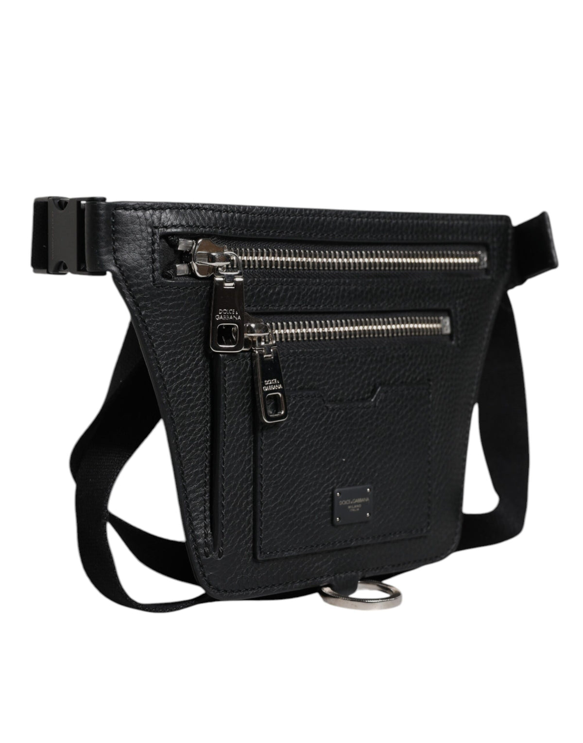 Dolce & Gabbana Black Calfskin Logo Plaque Belt Waist Men Fanny Pack Bag - Eljoys Fashion 