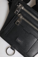Dolce & Gabbana Black Calfskin Logo Plaque Belt Waist Men Fanny Pack Bag - Eljoys Fashion 