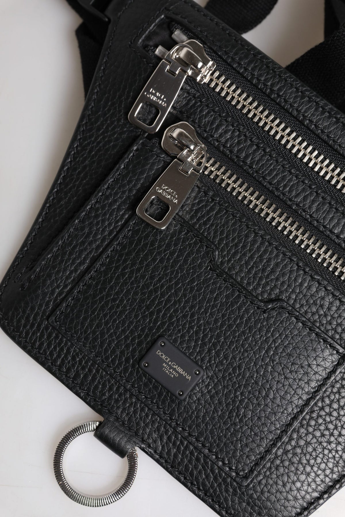 Dolce & Gabbana Black Calfskin Logo Plaque Belt Waist Men Fanny Pack Bag - Eljoys Fashion 