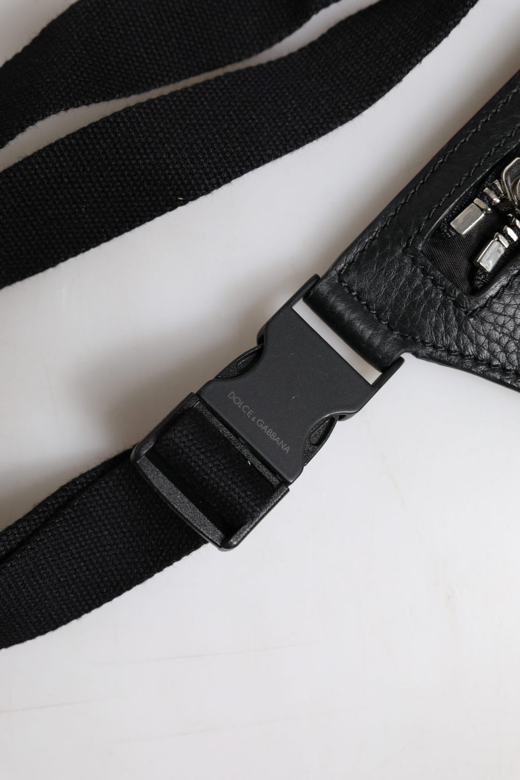 Dolce & Gabbana Black Calfskin Logo Plaque Belt Waist Men Fanny Pack Bag - Eljoys Fashion 