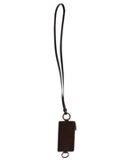 Dolce & Gabbana Brown Calf Leather Lanyard Logo Card Holder Wallet - Eljoys Fashion 