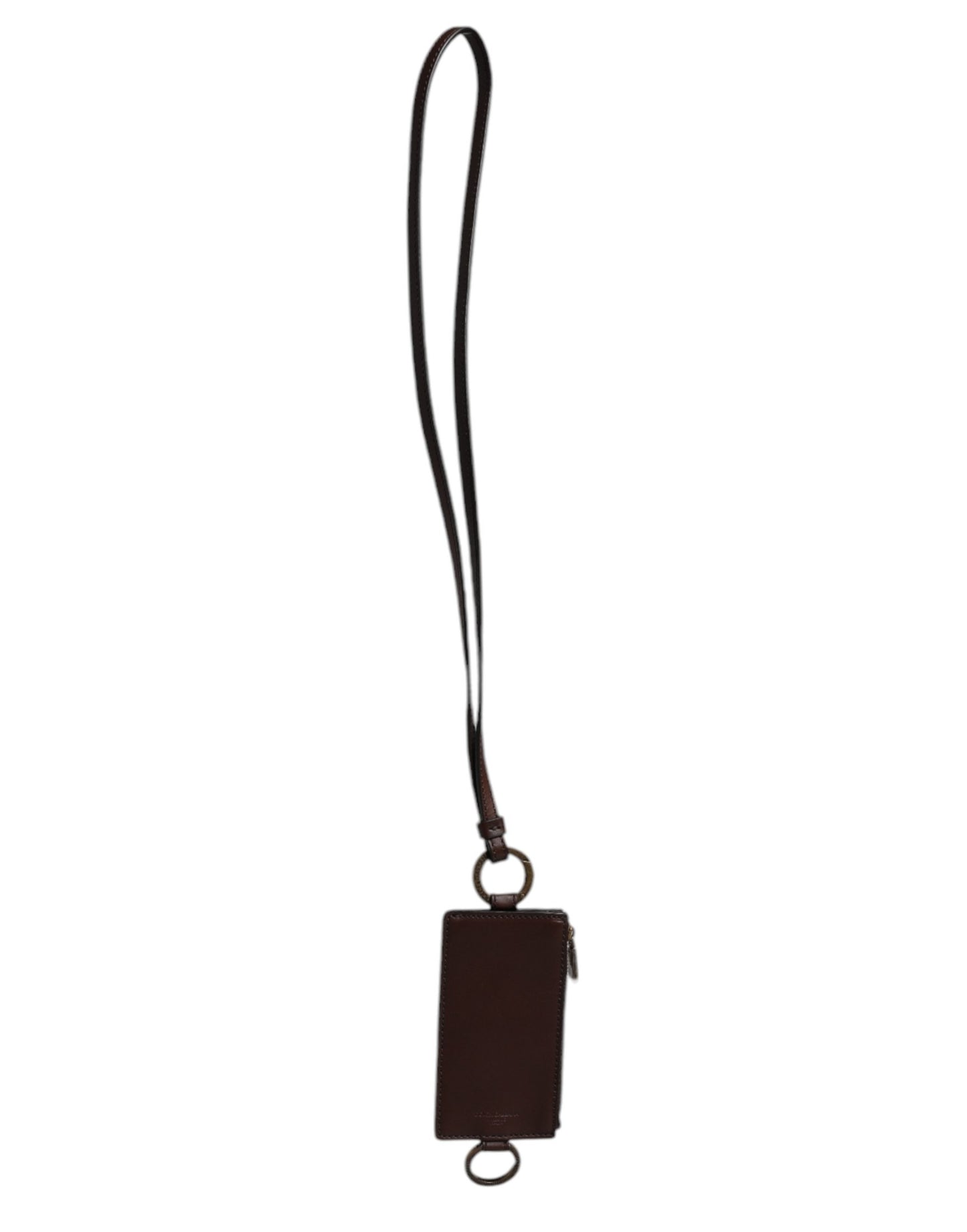 Dolce & Gabbana Brown Calf Leather Lanyard Logo Card Holder Wallet Dolce & Gabbana