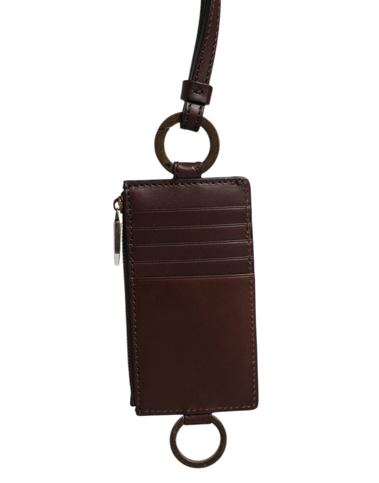 Dolce & Gabbana Brown Calf Leather Lanyard Logo Card Holder Wallet Dolce & Gabbana