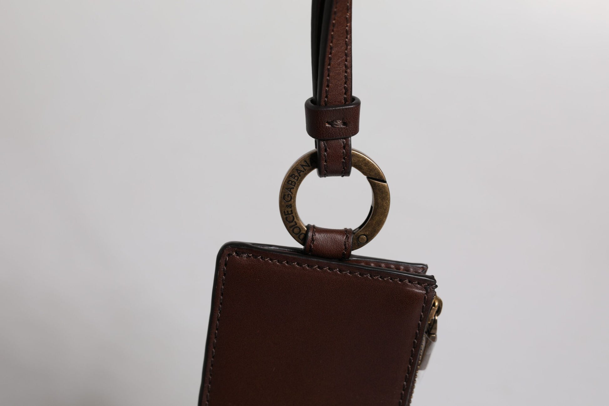 Dolce & Gabbana Brown Calf Leather Lanyard Logo Card Holder Wallet Dolce & Gabbana