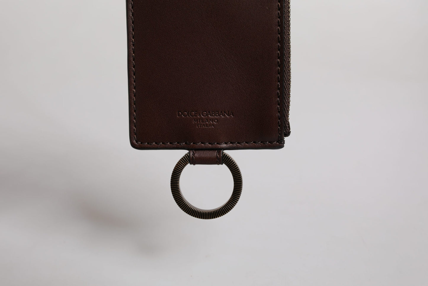 Dolce & Gabbana Brown Calf Leather Lanyard Logo Card Holder Wallet Dolce & Gabbana