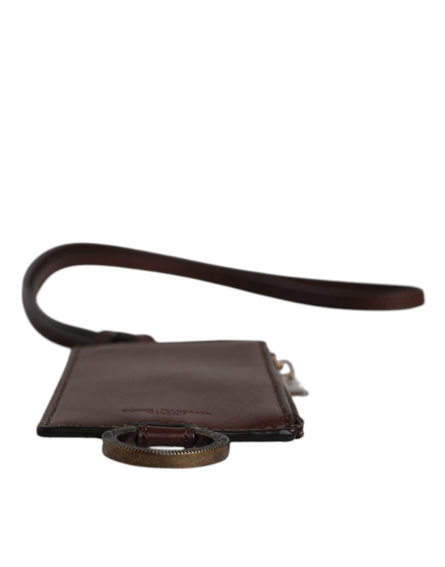 Dolce & Gabbana Brown Calf Leather Lanyard Logo Card Holder Wallet Dolce & Gabbana