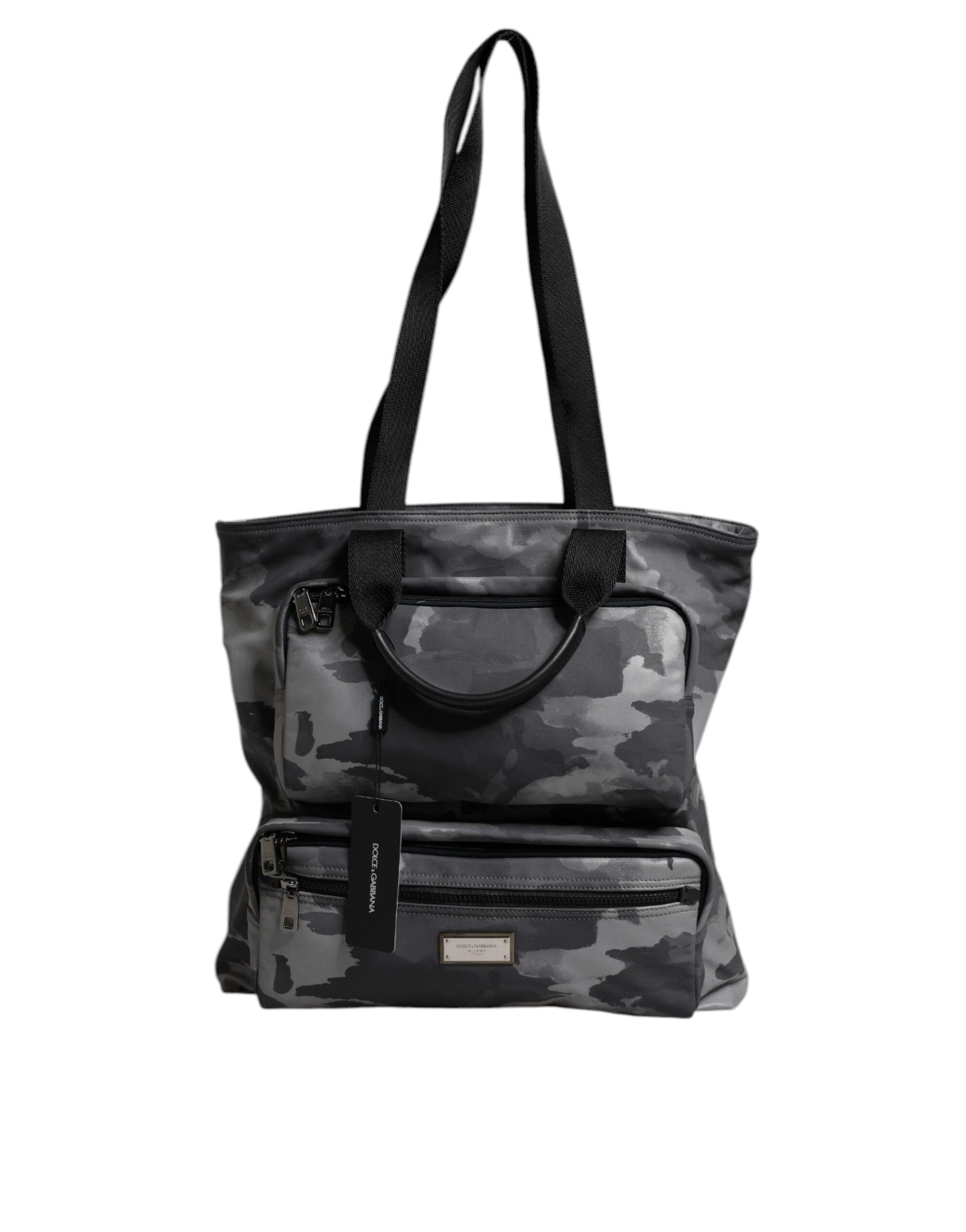 Dolce & Gabbana Gray Camo Cotton Multiple Compartments Tote Bag Dolce & Gabbana
