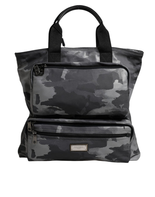 Dolce & Gabbana Gray Camo Cotton Multiple Compartments Tote Bag Dolce & Gabbana