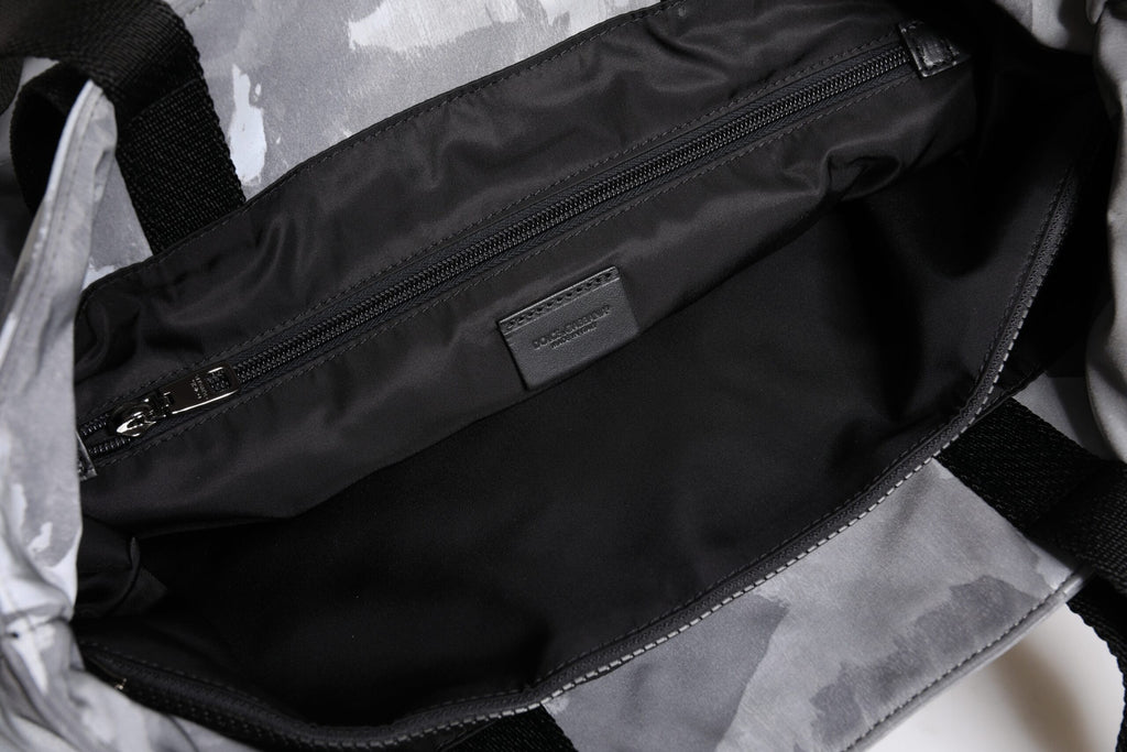 Dolce & Gabbana Gray Camo Cotton Multiple Compartments Tote Bag